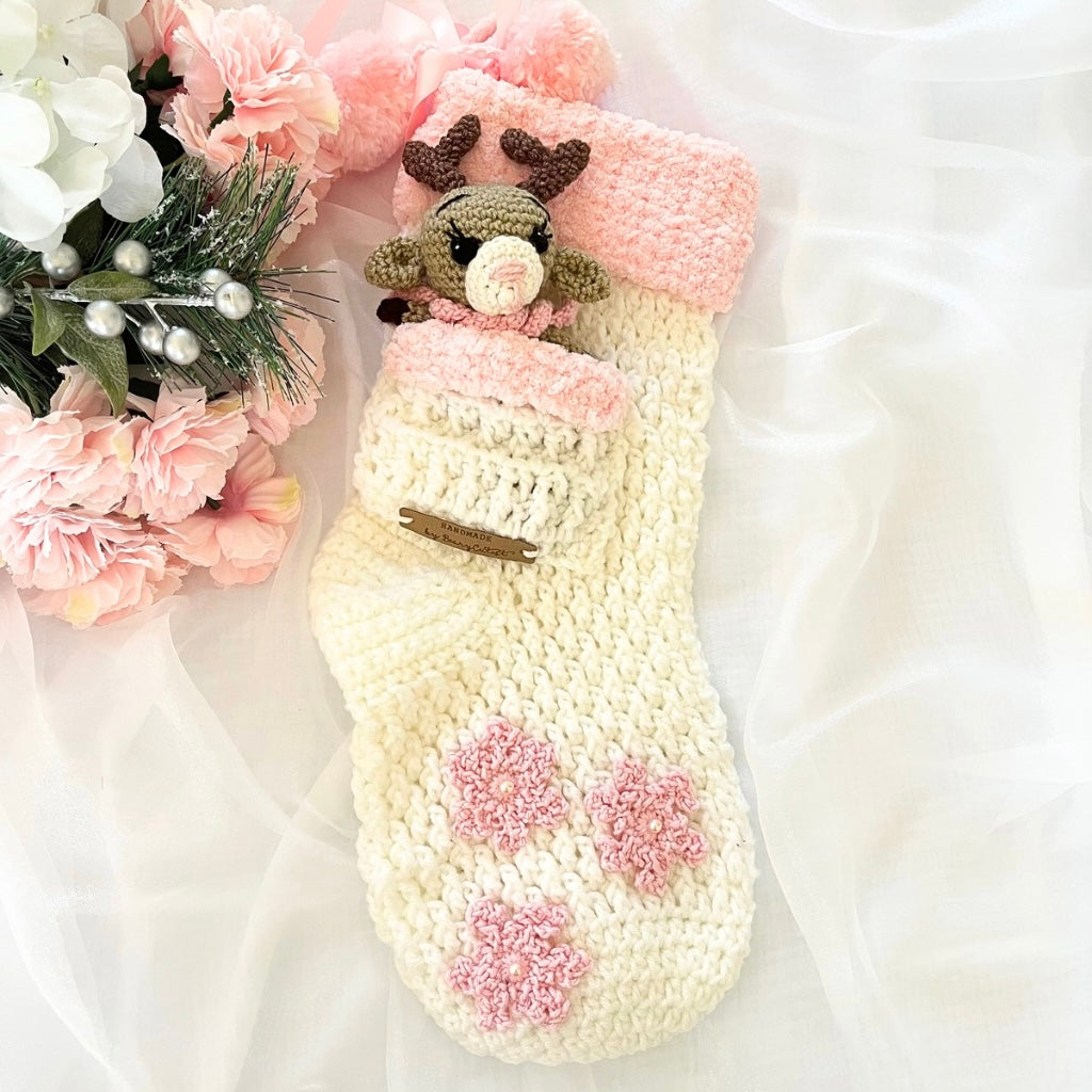 Handmade Baby Xmas Reindeer Stocking Personalised