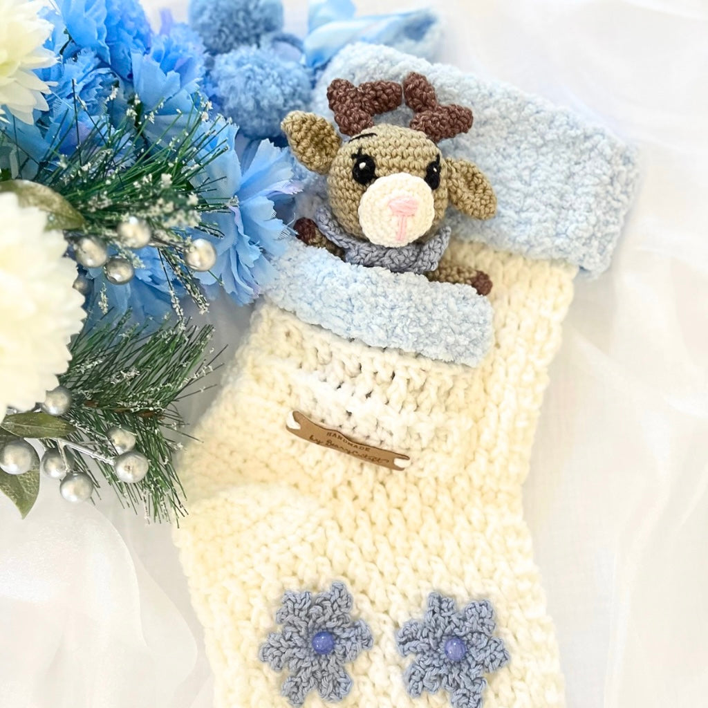Handmade Baby Xmas Reindeer Stocking Personalised