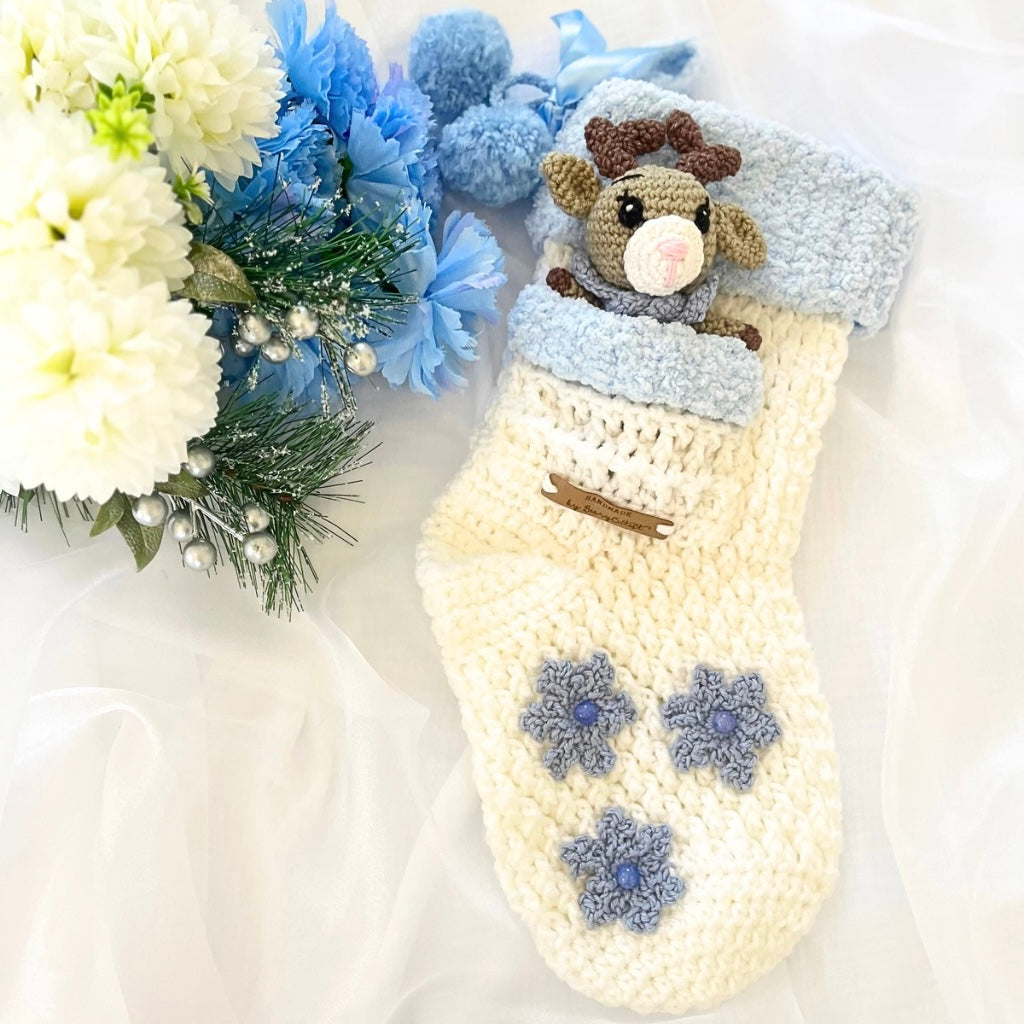 Handmade Baby Xmas Reindeer Stocking Personalised