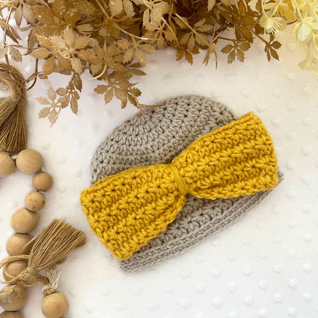 Handmade Crochet Baby Hat With Clip On Bows - Big Bow Crochet Baby Hat