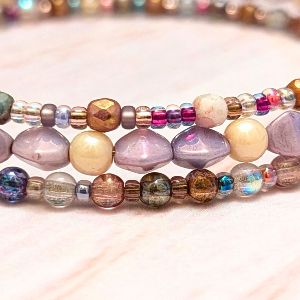 Beaded wire bracelet | Glass pearls and beads | Unique | One of a kind design | Minimalist boho