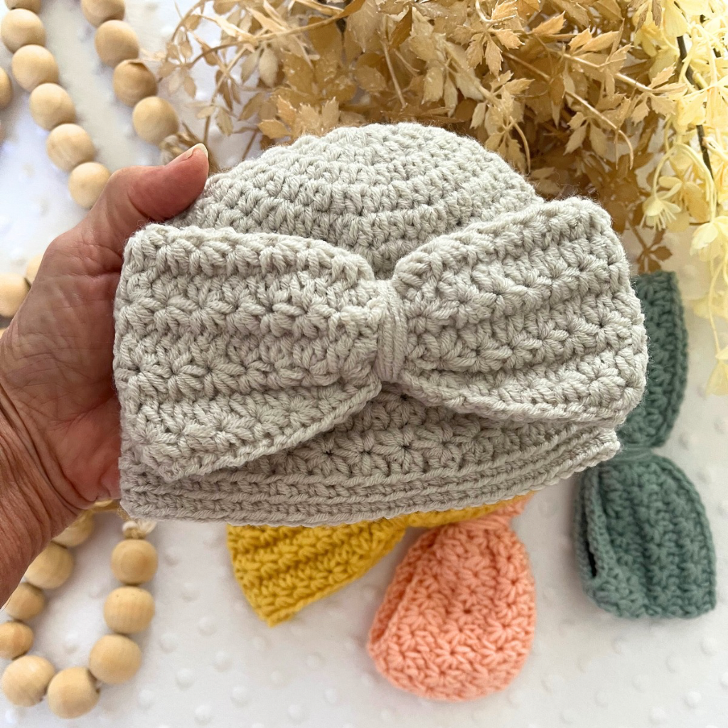 Handmade Crochet Baby Hat With Clip On Bows - Big Bow Crochet Baby Hat