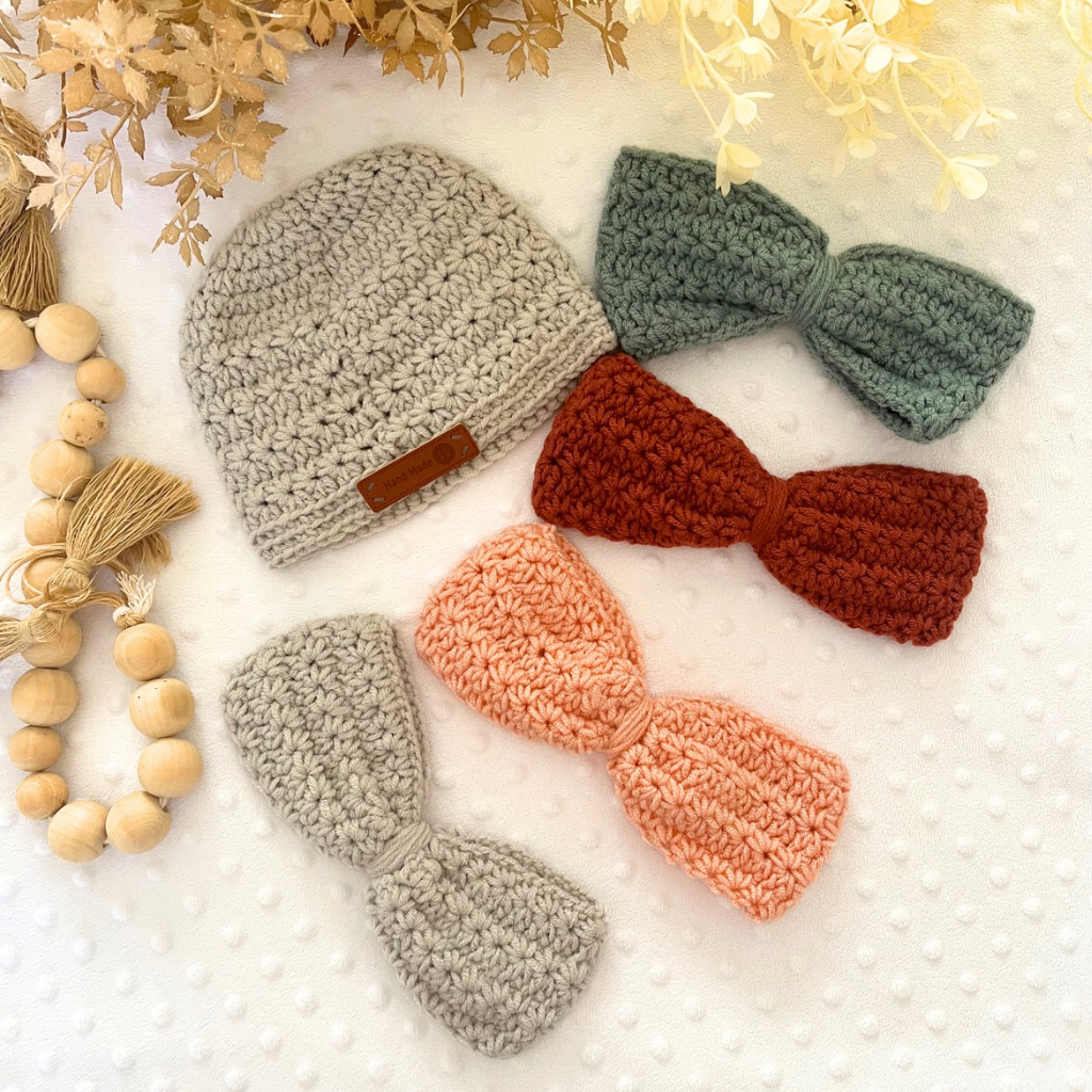 Handmade Crochet Baby Hat With Clip On Bows - Big Bow Crochet Baby Hat