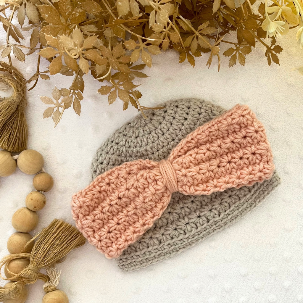 Handmade Crochet Baby Hat With Clip On Bows - Big Bow Crochet Baby Hat
