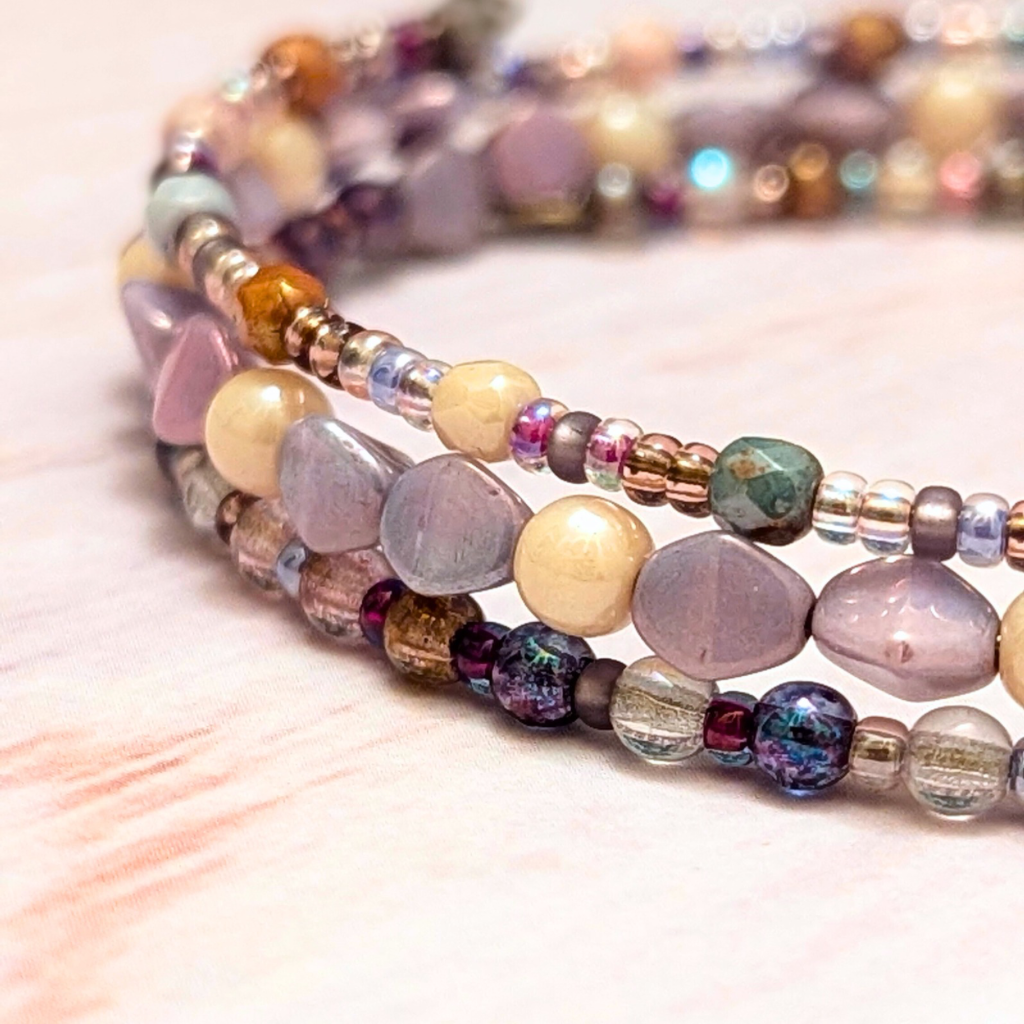 Beaded wire bracelet | Glass pearls and beads | Unique | One of a kind design | Minimalist boho