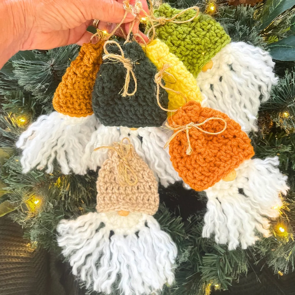 Crochet Gnome Xmas Tree Decorations Gift Pack of Six