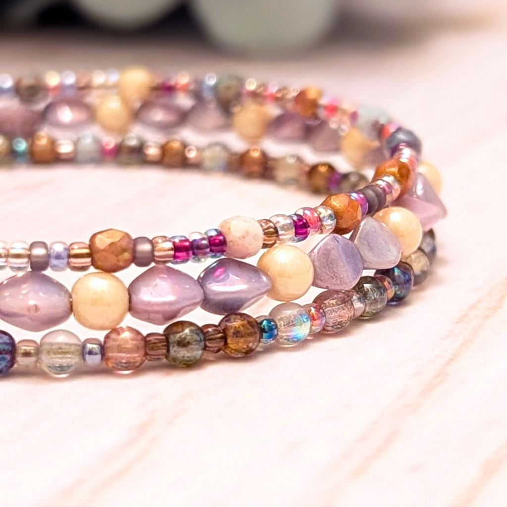 Beaded wire bracelet | Glass pearls and beads | Unique | One of a kind design | Minimalist boho