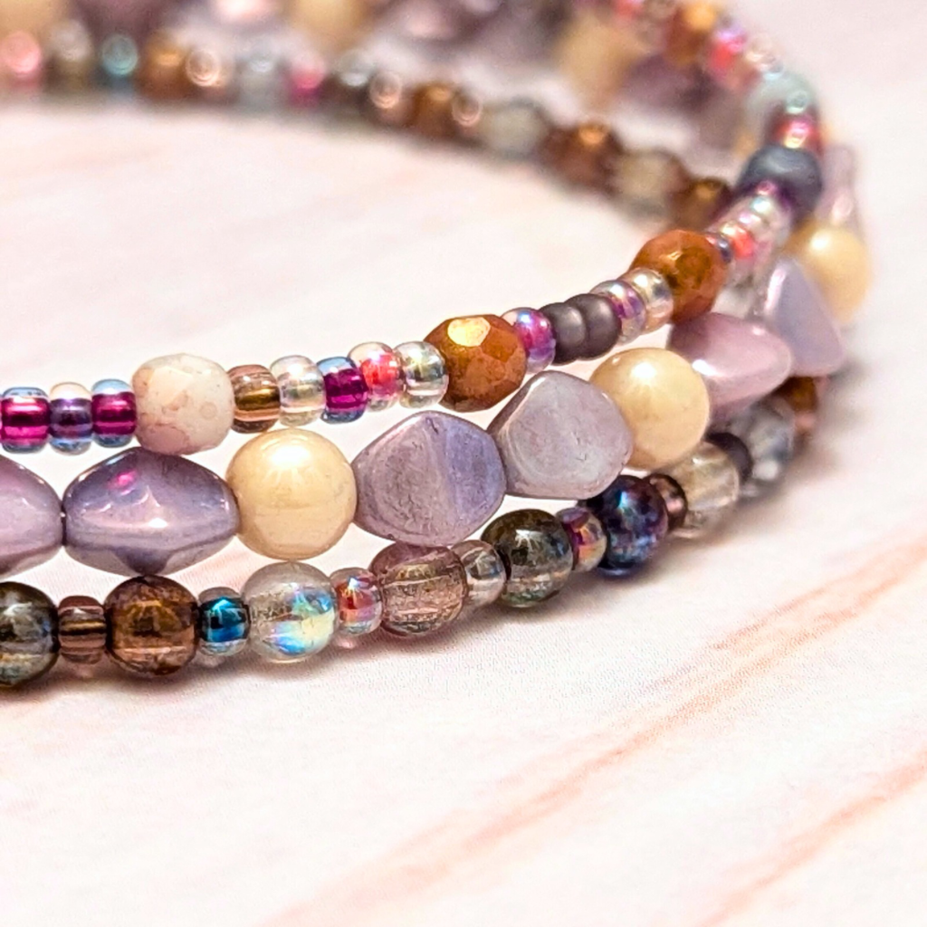 Beaded wire bracelet | Glass pearls and beads | Unique | One of a kind design | Minimalist boho