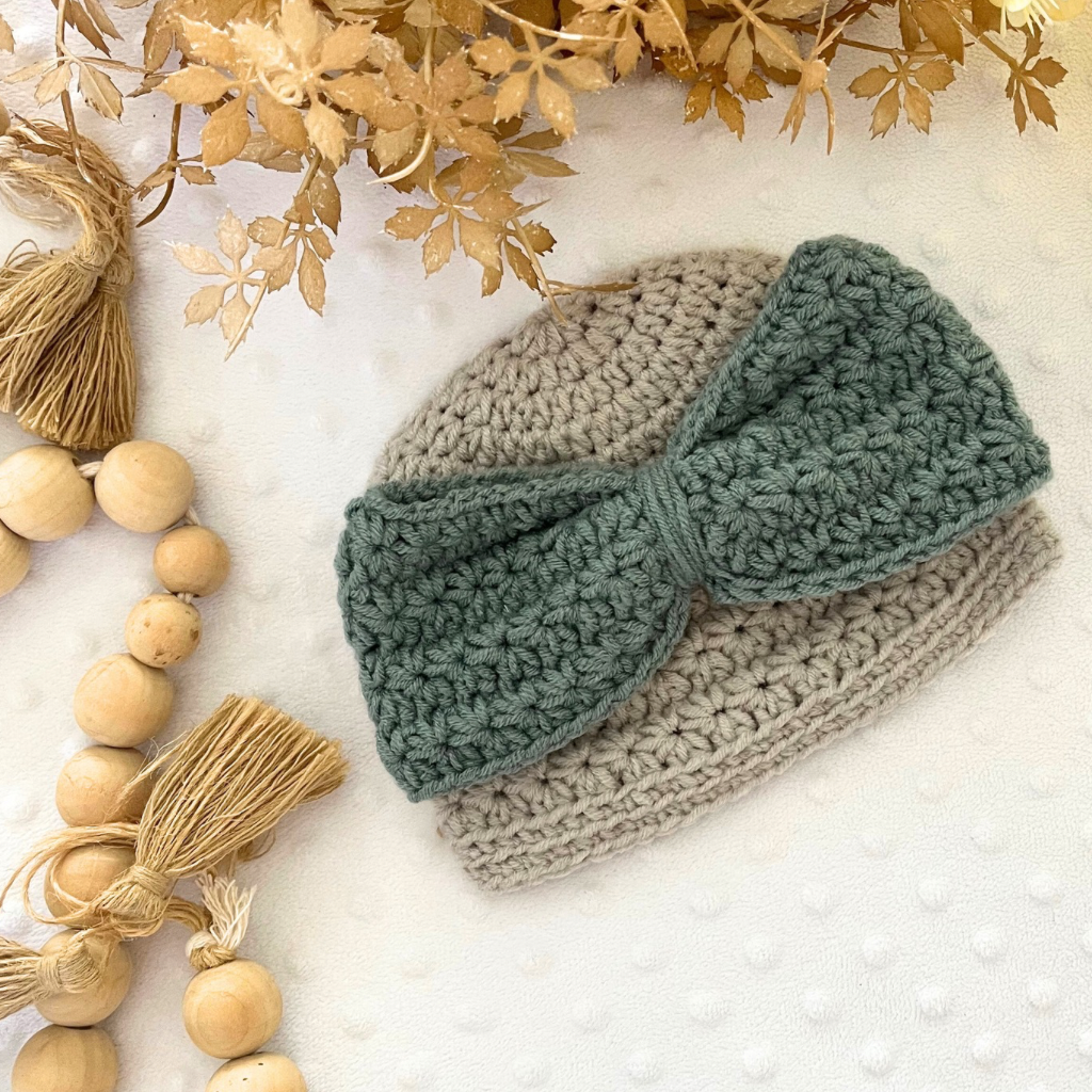 Handmade Crochet Baby Hat With Clip On Bows - Big Bow Crochet Baby Hat