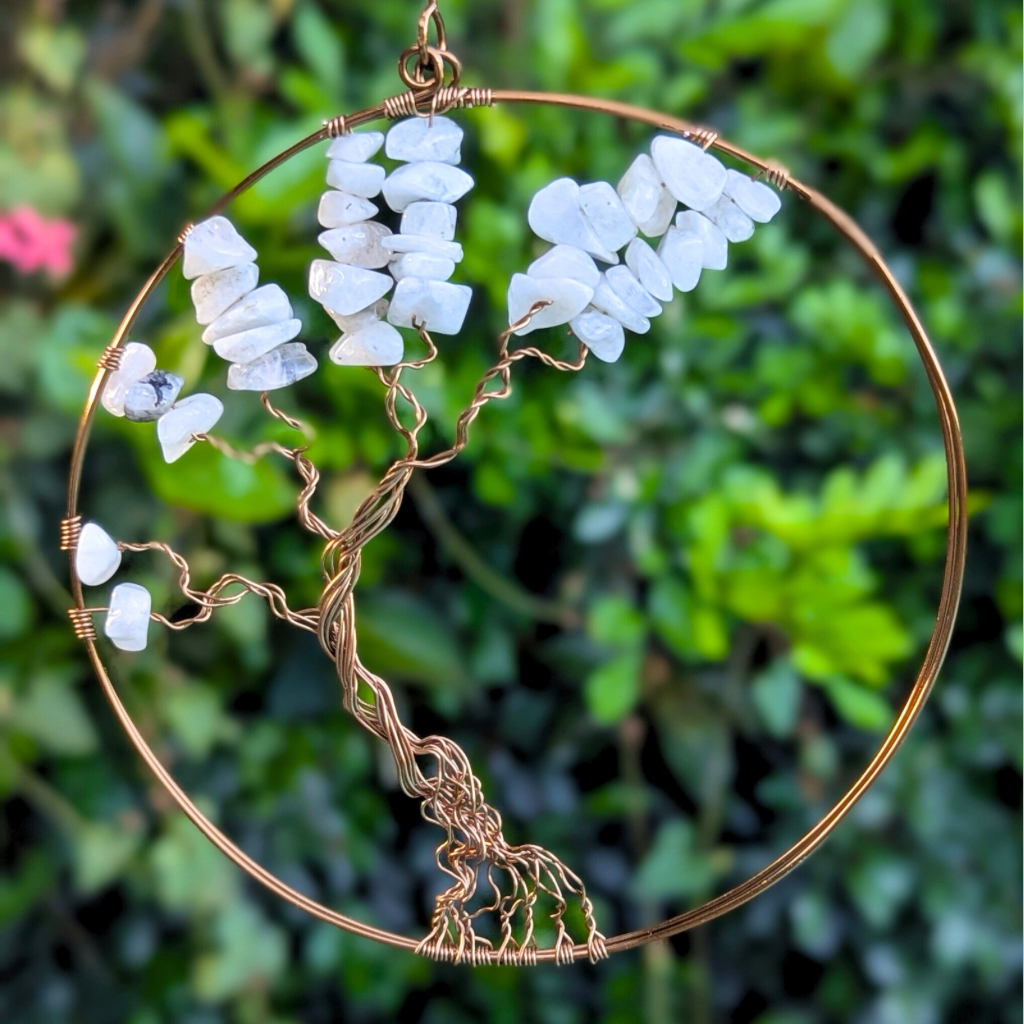 Handmade rainbow moonstone gemstone tree suncatcher | O.O.A.k