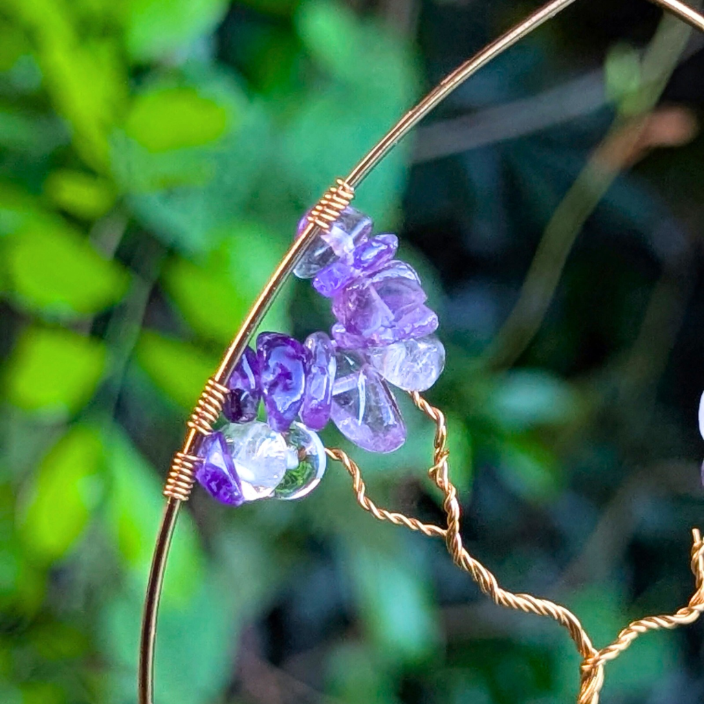 Mini crystal tree of life suncatcher | Amethyst - rainbow fluorite - rose and crystal quartz gemstones | Swarovski glass heart bead