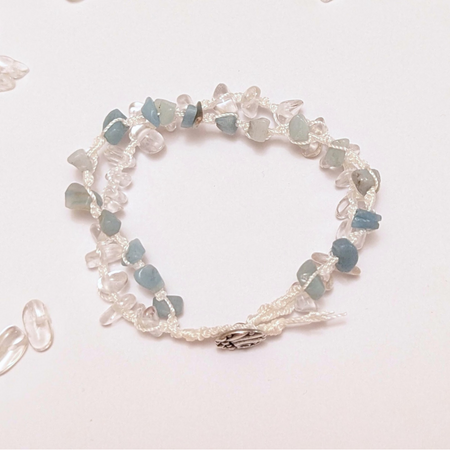 Amazonite and quartz crystal healing bracelet - Modern birthstone for December - OOAK - Size medium