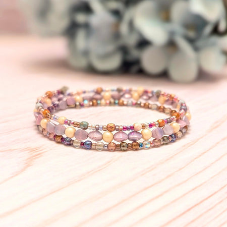 Beaded wire bracelet | Glass pearls and beads | Unique | One of a kind design | Minimalist boho