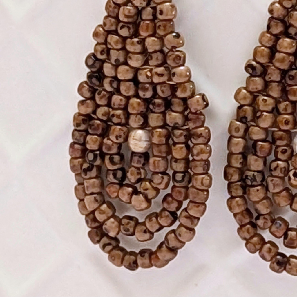 Boho droplet earrings with glass pearls - Picasso brown