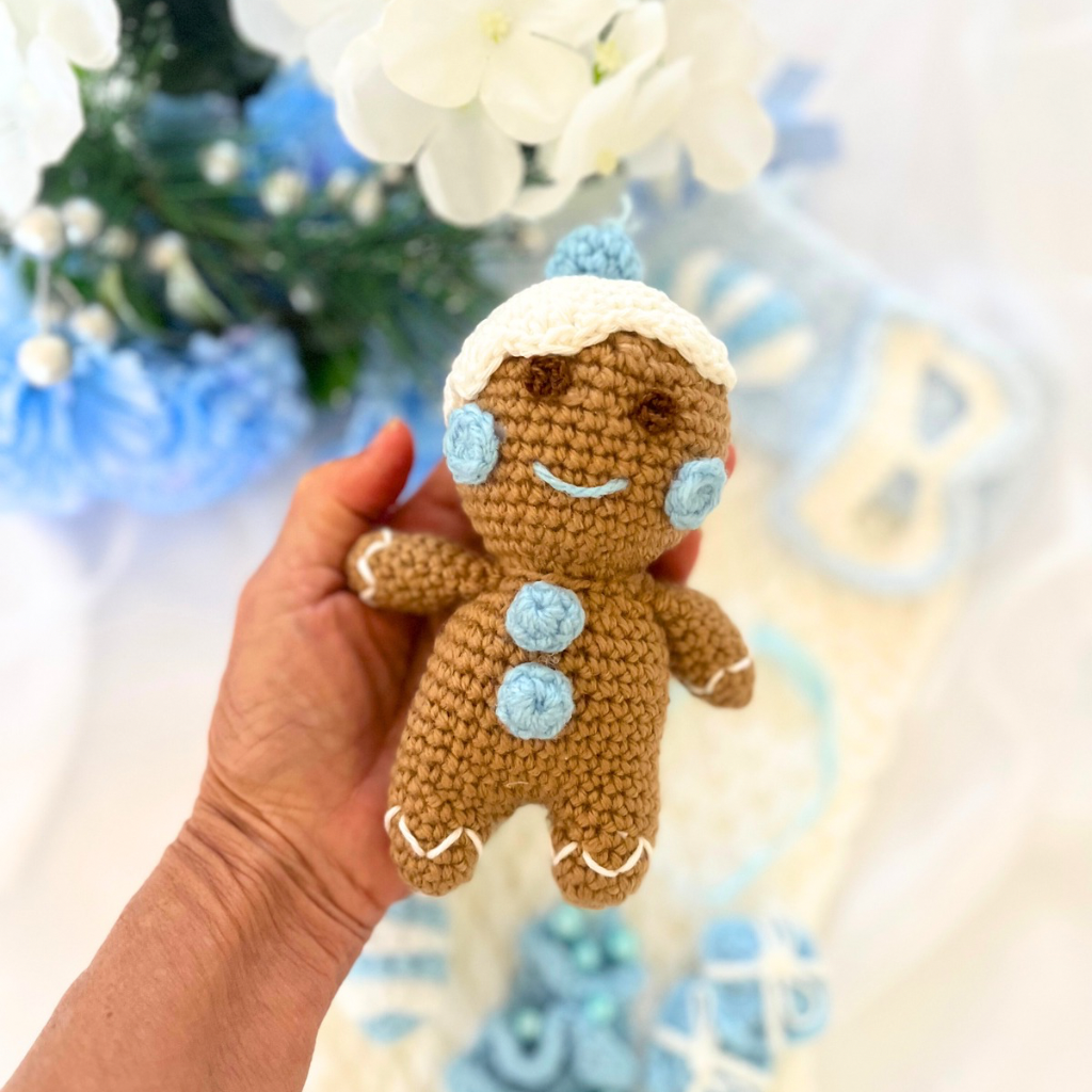 Handmade Crochet Gingerbread Baby Xmas Stocking Personalised