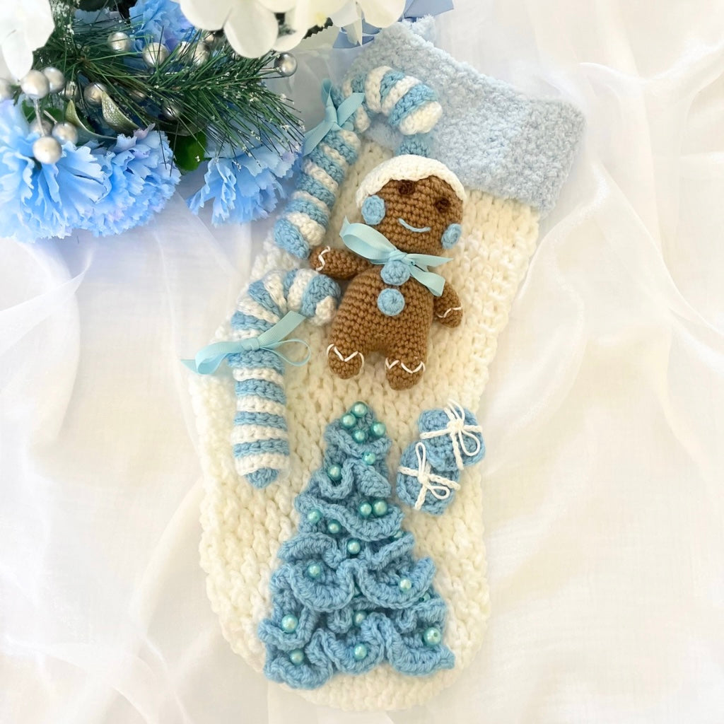 Handmade Crochet Gingerbread Baby Xmas Stocking Personalised