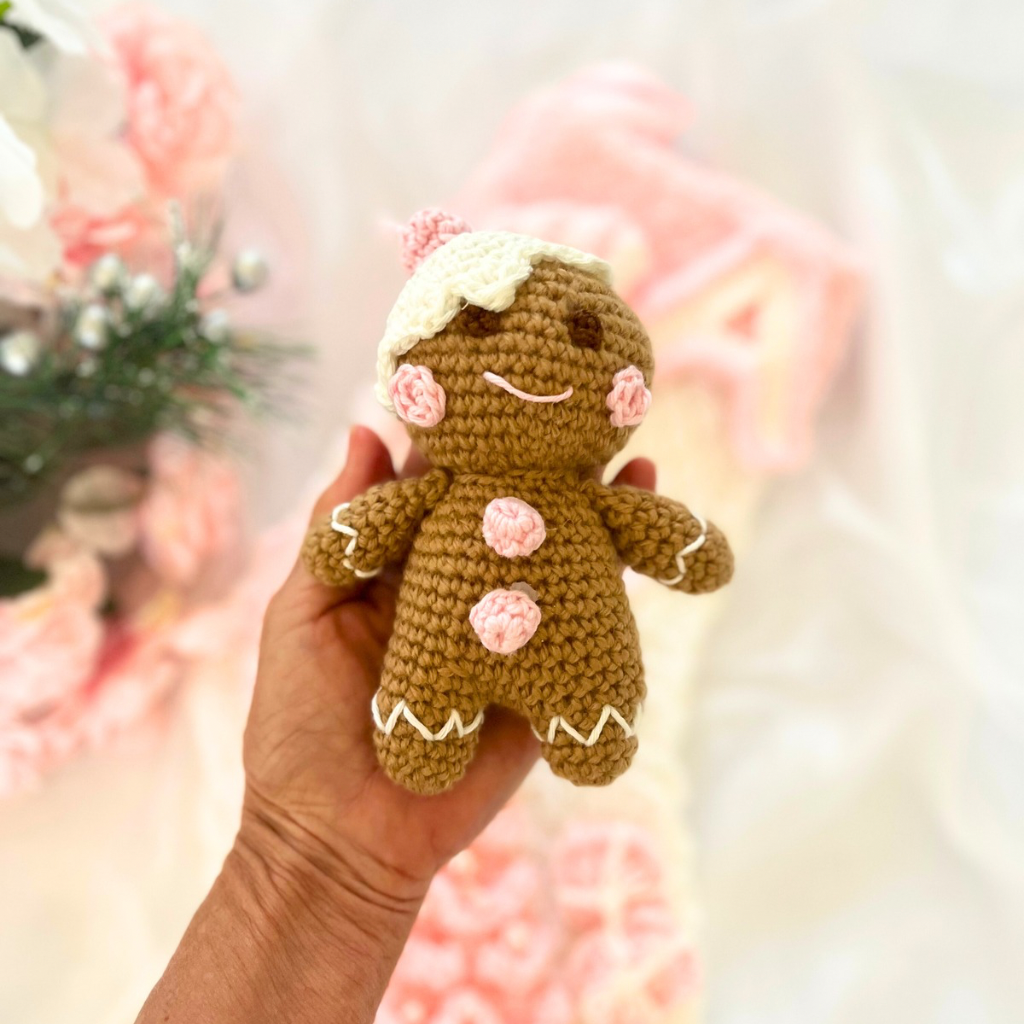 Handmade Crochet Gingerbread Baby Xmas Stocking Personalised