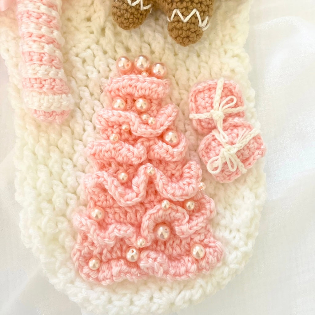 Handmade Crochet Gingerbread Baby Xmas Stocking Personalised