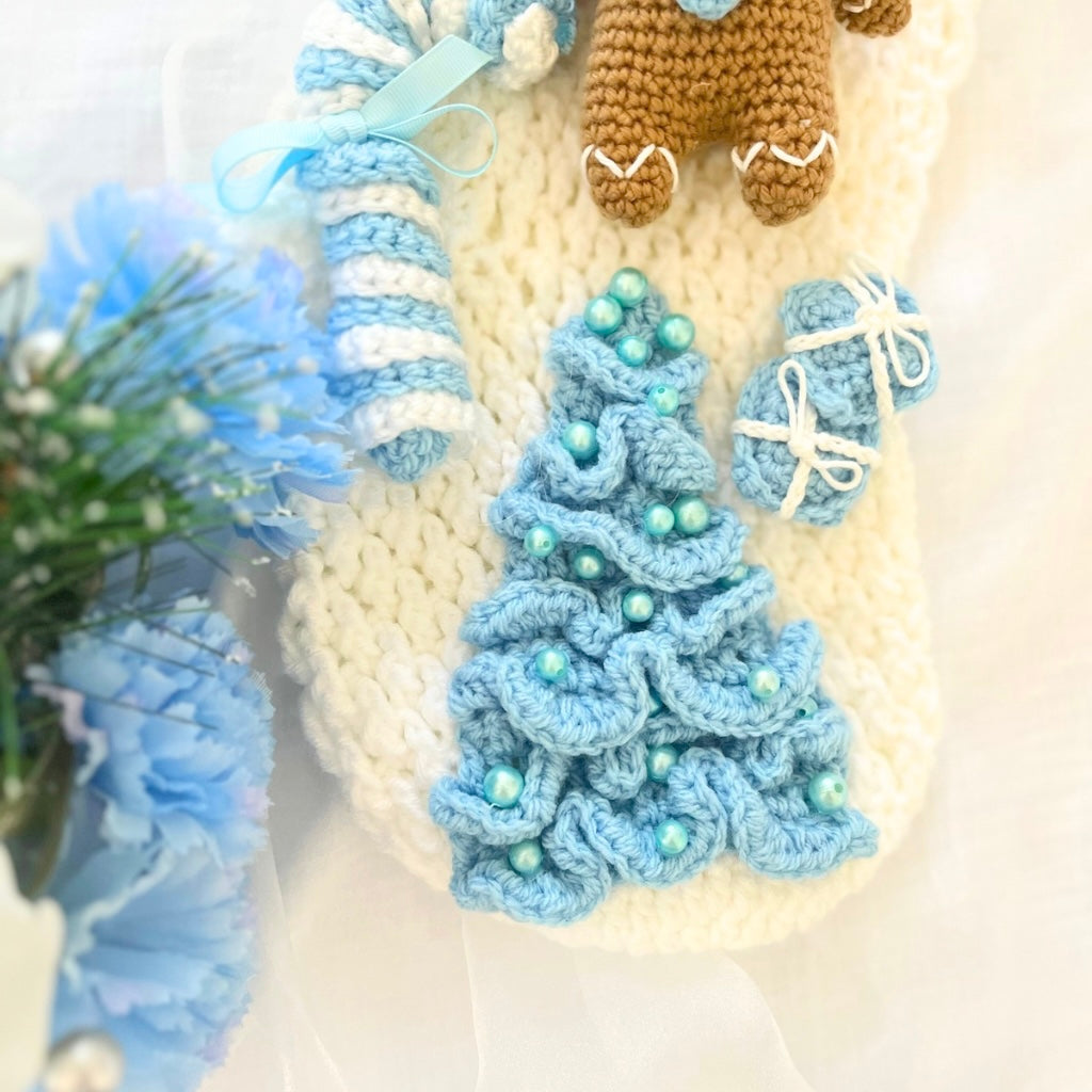 Handmade Crochet Gingerbread Baby Xmas Stocking Personalised
