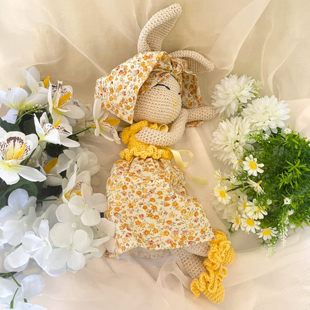 Handmade Crochet Bunny Doll Miss Honey with Carry Bag|50cms