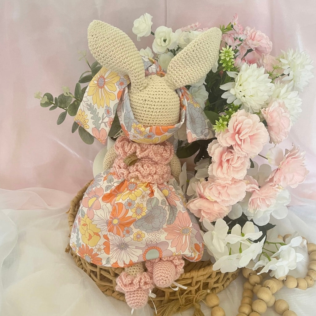 Handmade Crochet Bunny Doll Miss Nellie ,Matching Carry Bag, Scrunchie