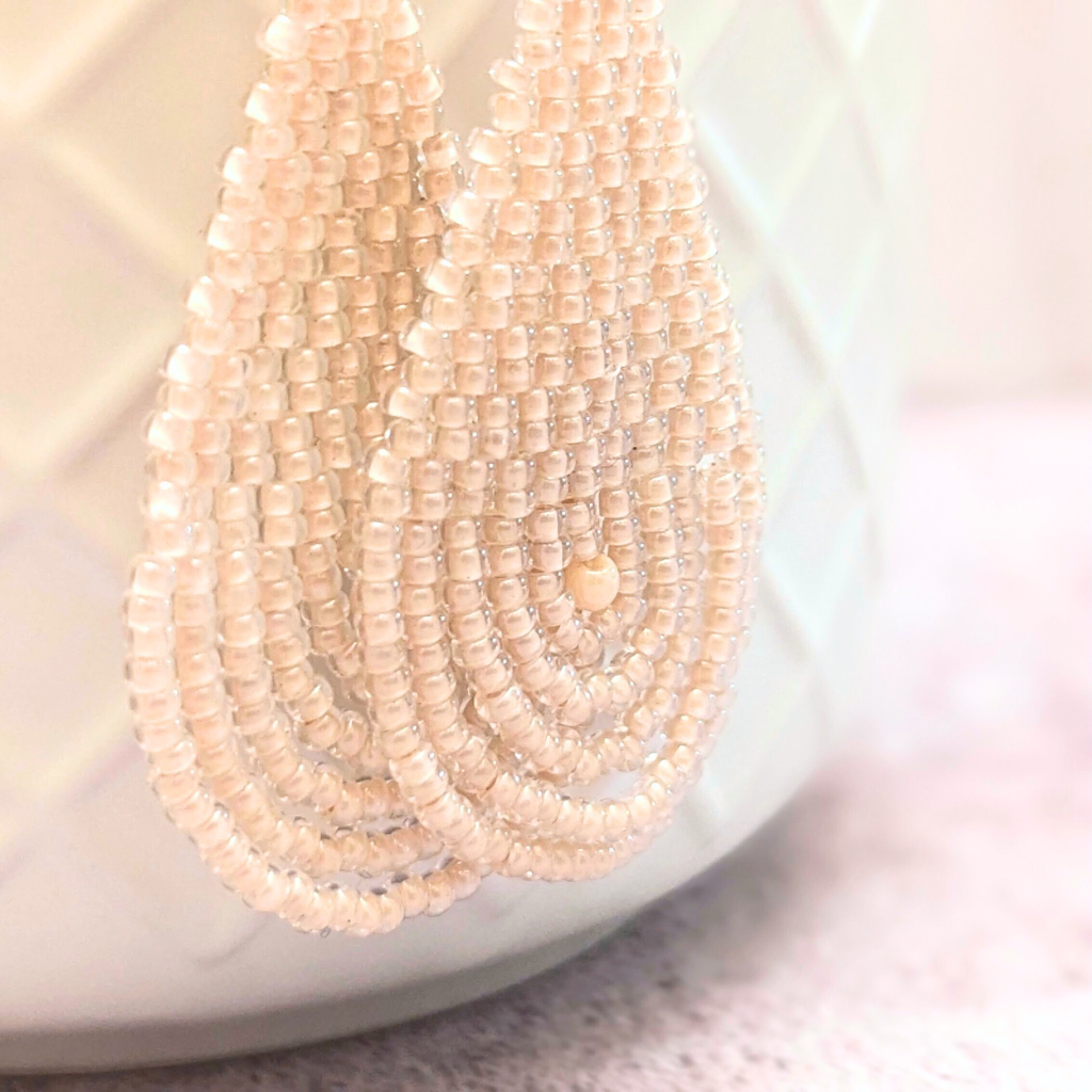 Hand stitched beaded droplet earrings with glass pearls - light pink - One-only