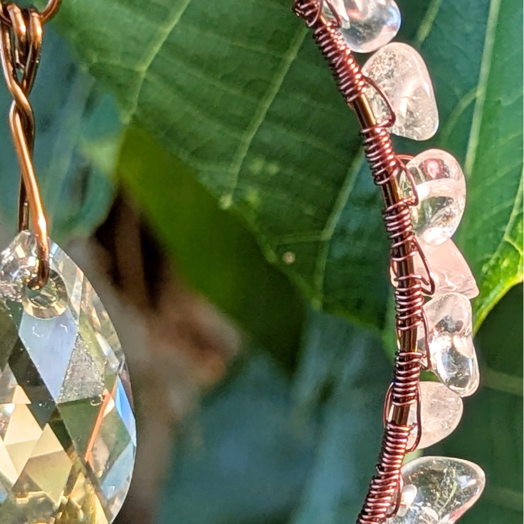 Crystal wrapped suncatcher with Swarovski pear drop | Rose quartz and crystal quartz | Gift wrapped with tag | One Of A Kind