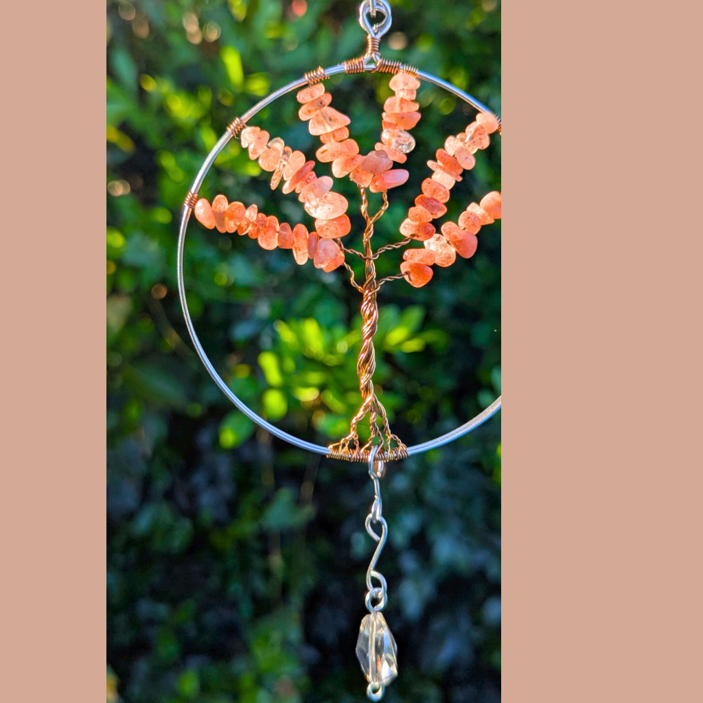 Handmade sunstone gemstone tree of life suncatcher | O.O.A.k