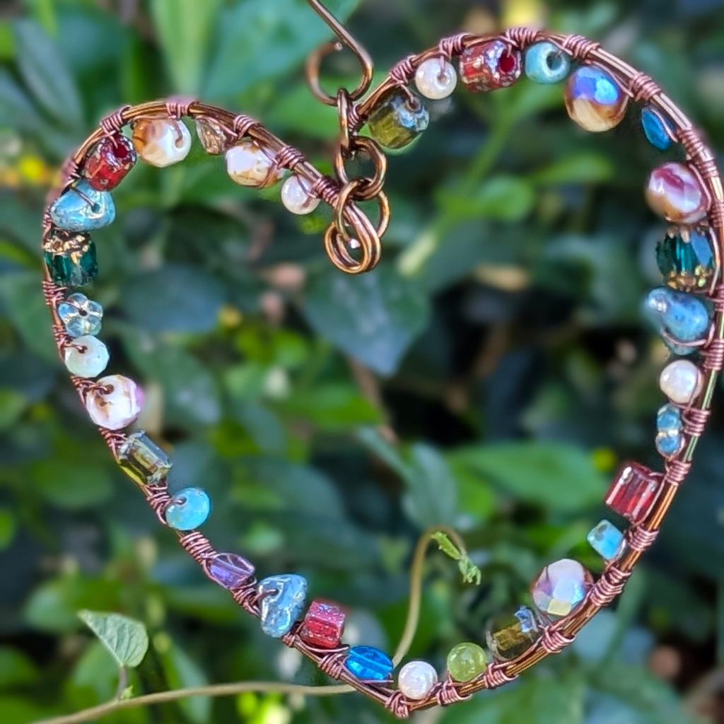 Heart suncatcher with glass beads | Gift wrapped with hand painted tag | One Of A Kind