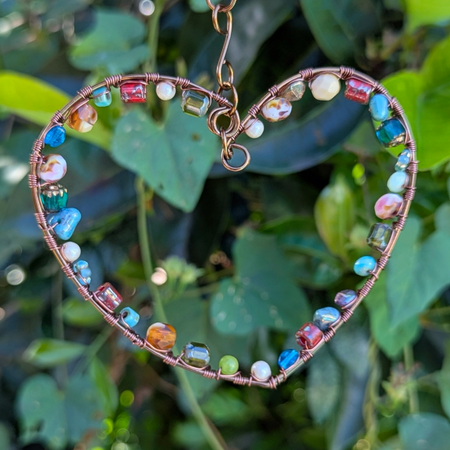 Heart suncatcher with glass beads | Gift wrapped with hand painted tag | One Of A Kind