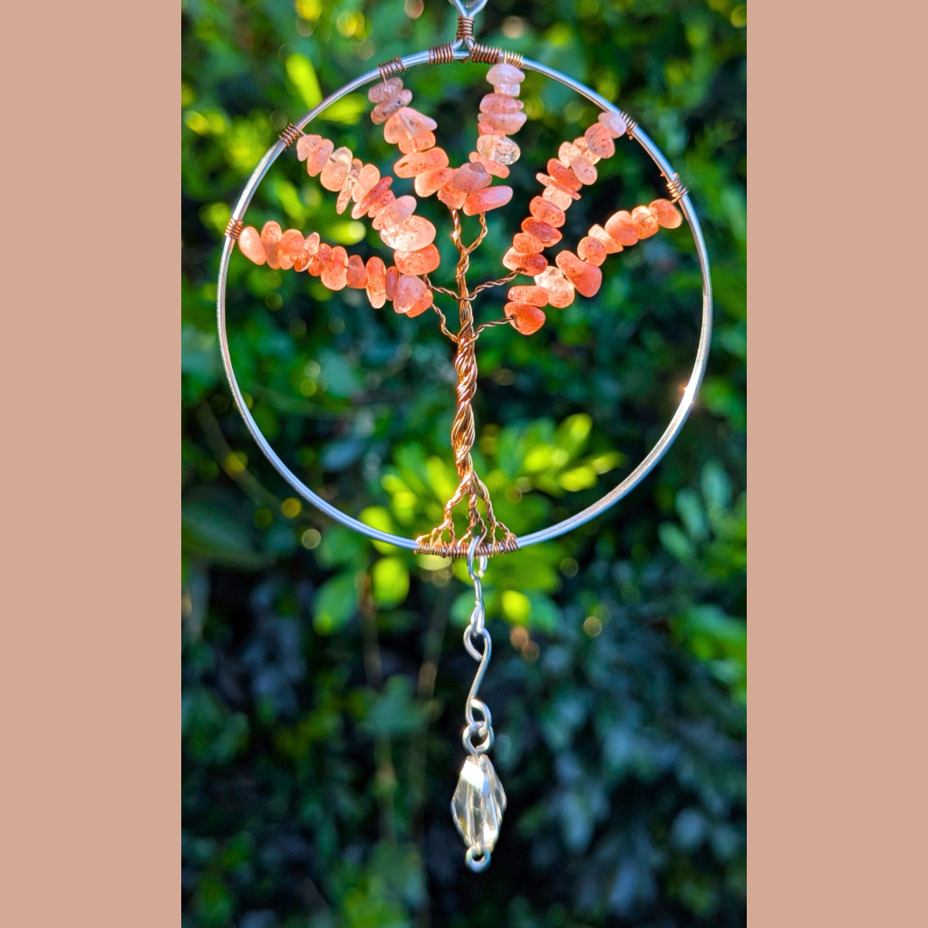 Handmade sunstone gemstone tree of life suncatcher | O.O.A.k