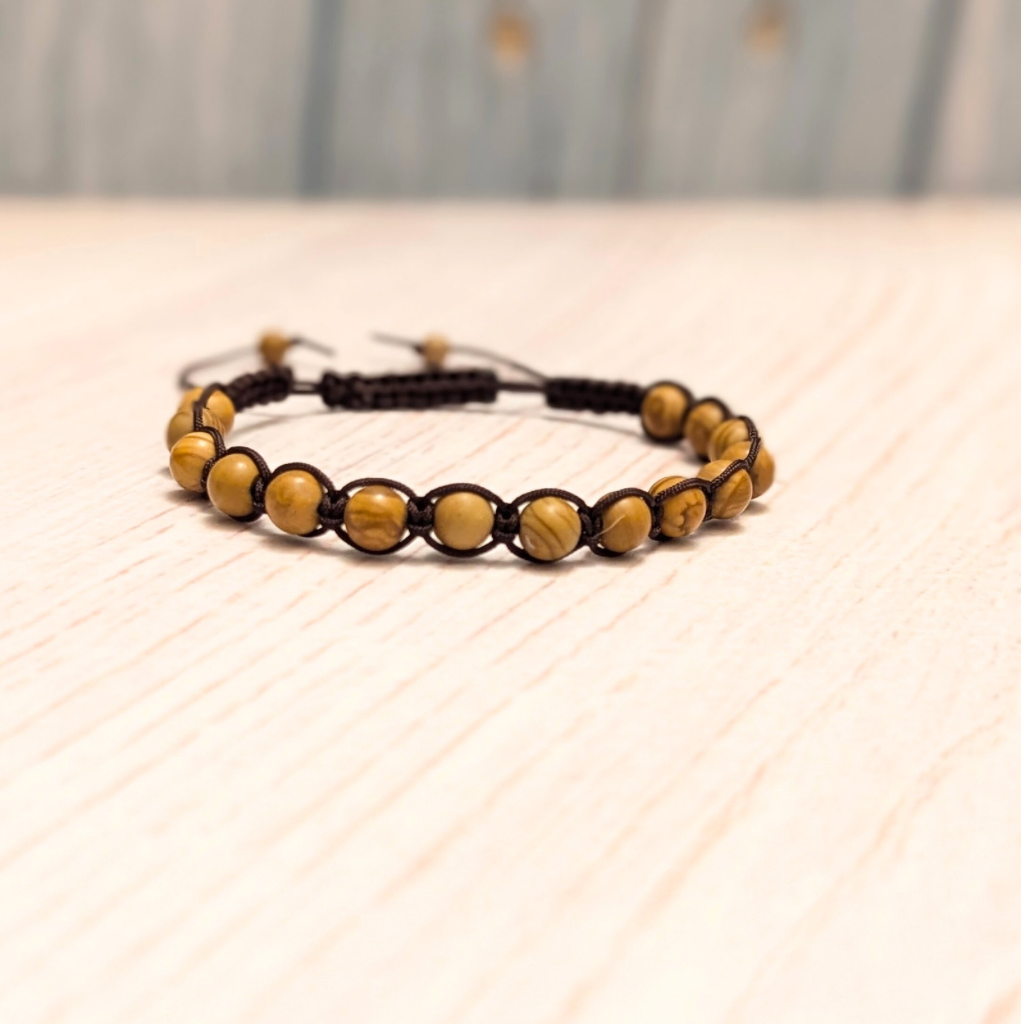 Mens bracelet | Shamballa style | Wood lace stone | Intention - Resilience | Adjustable