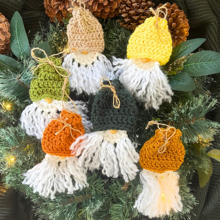Crochet Gnome Xmas Tree Decorations Gift Pack of Six