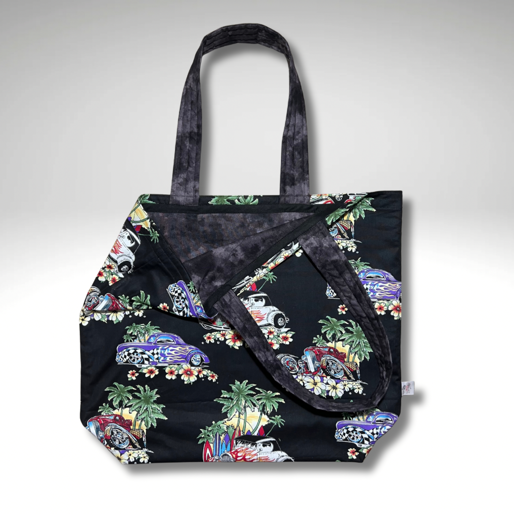 Grocery Tote .. Hot Rods ... Lined with storage bag