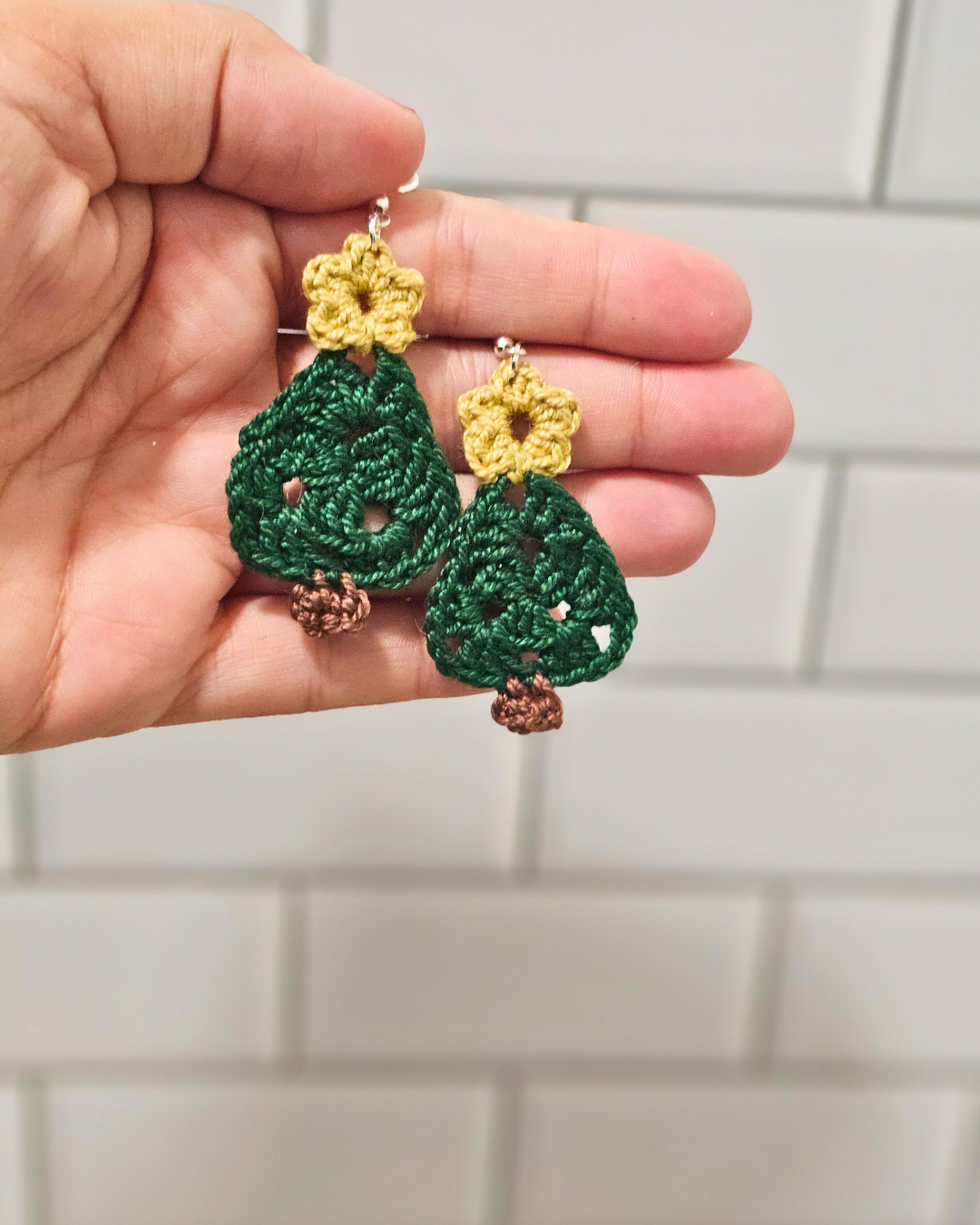 Handmade Crochet Christmas Tree Earrings