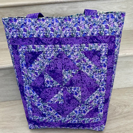 Lavender Whirl” Patchwork Tote – Floral & Paisley Quilted Bag