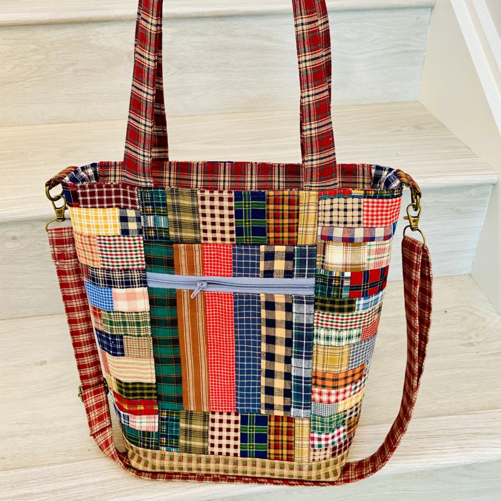 Plaid and checks harvest tote