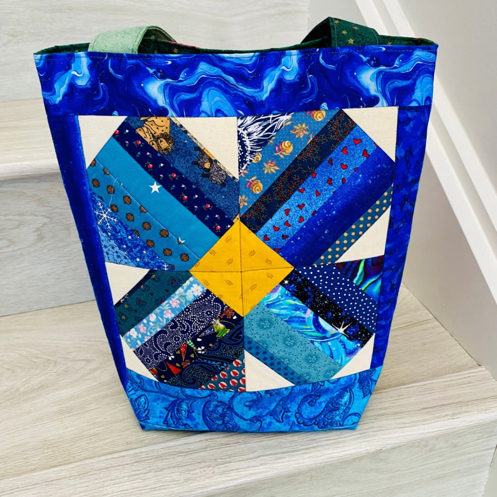 “Berry Blaze & Ocean Haze” Dual sided patchwork tote