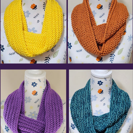 Handknit infinity scarf, adult size