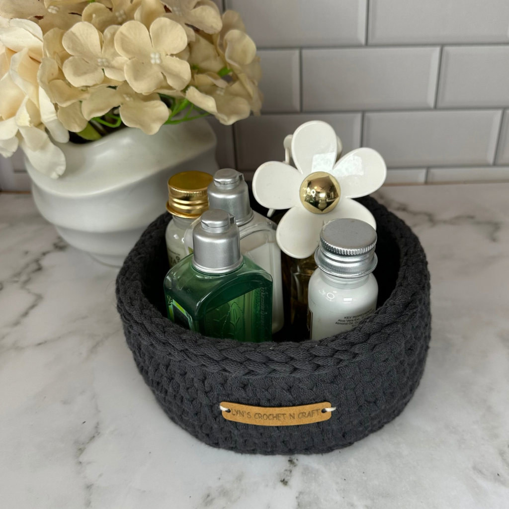 Rustic Charcoal Crochet Basket – Handmade Storage Solution