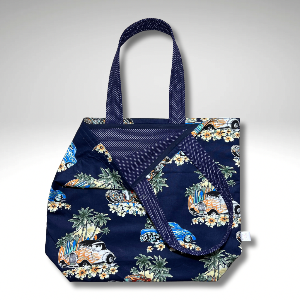 Grocery Tote .. Hot Rods ... Lined with storage bag