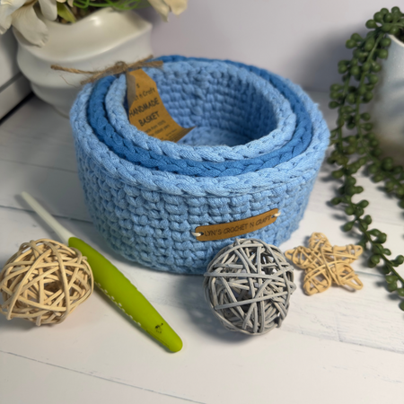 Handmade Crochet Blue Nesting Baskets