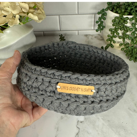 Handmade Crochet Basket in Charcoal – Decorative Storage Bowl