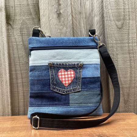 Upcycled Denim Crossbody Bag - Small Pocket Design