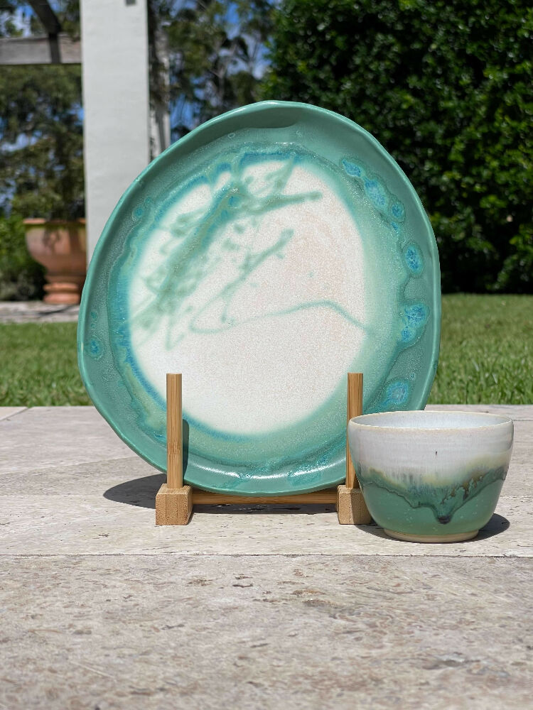 Australian Ceramic Artist Ana Ceramica Kitchen and Dining Servingware Patina Pearl Set Plate and Bowl Organic Shaped Ceramic Pottery Plate