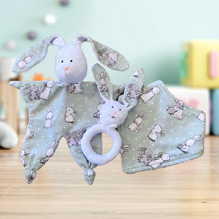 Baby Bunny Comforter, Bib & Bunny Rattle Set