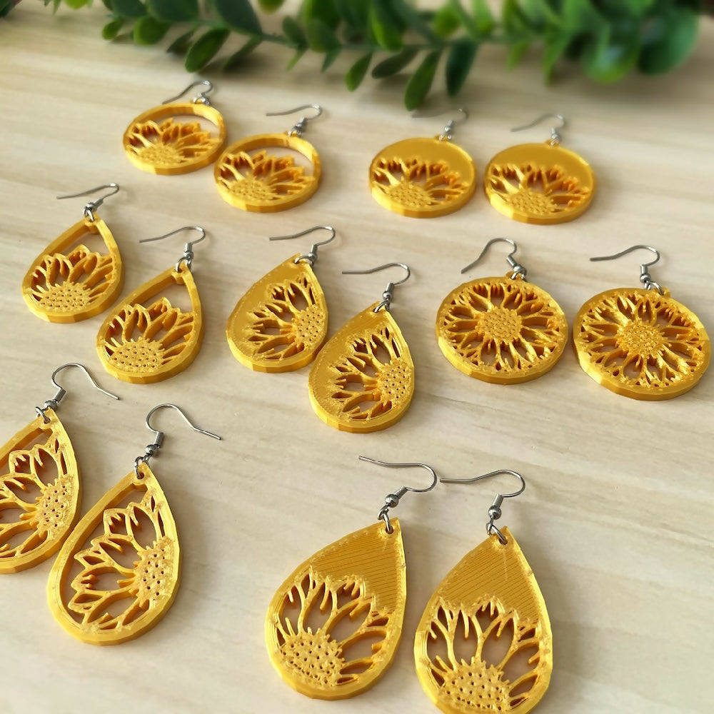 Australian-artist-handmade-jewellery-earrings-yellow-sunflower-earrings-side-group