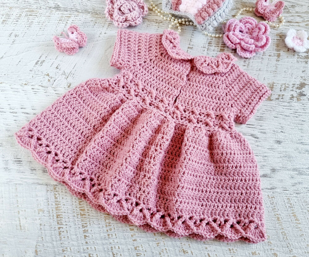 Baby Dress Newborn Dusty Rose Hand Crocheted