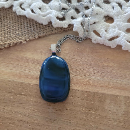 Royal blue fused glass - pendant oval 1