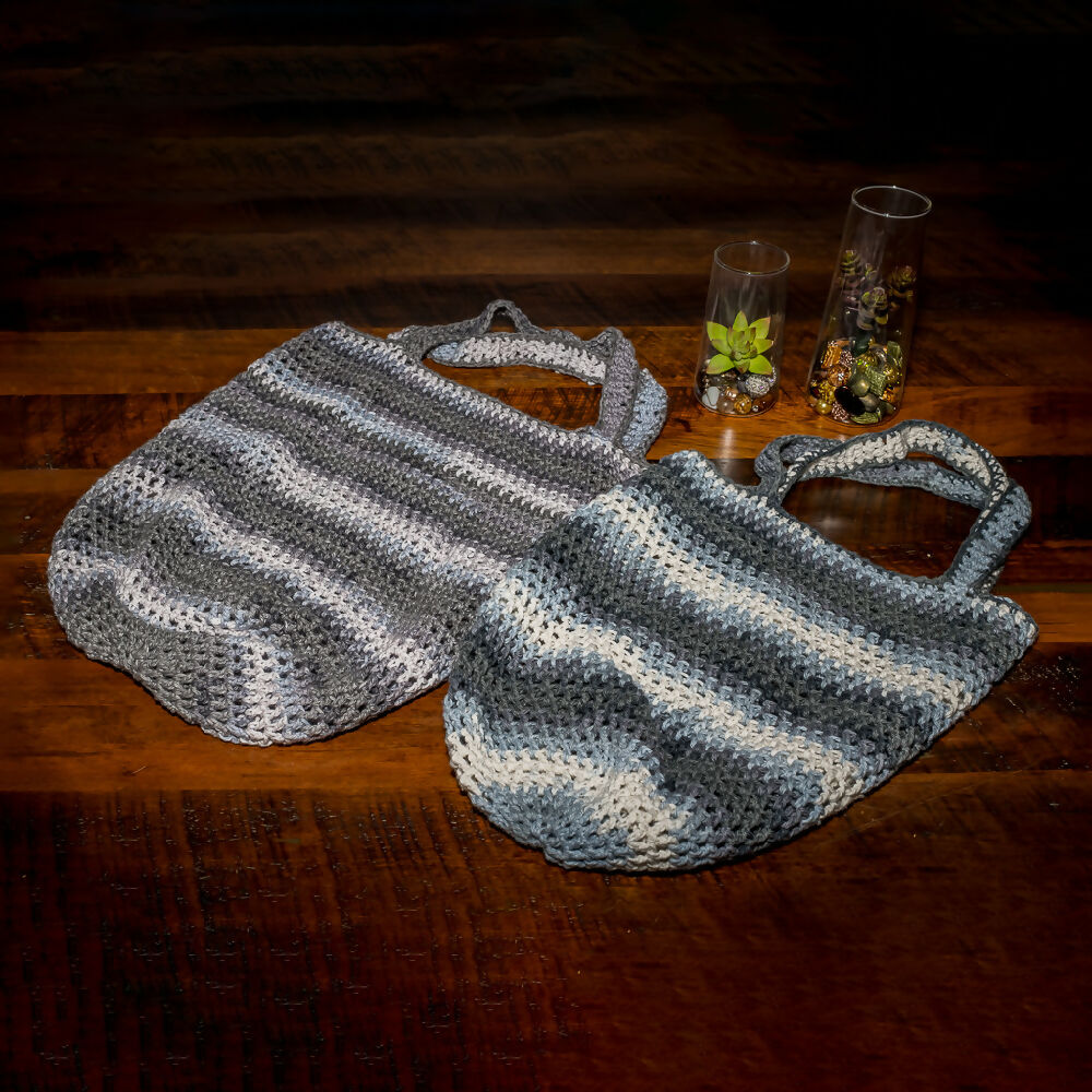 Crocheted Market Bag - Black/Grey